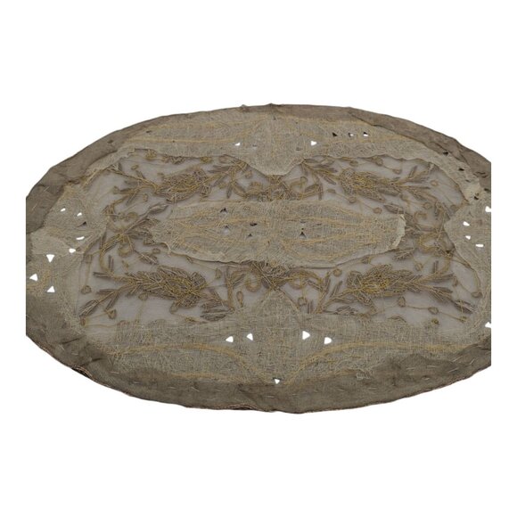 VTG Handmade Embroidered w/ Metal Springs Beige Placemats Set Of 2 15" x 9 3/4" - Picture 8 of 10